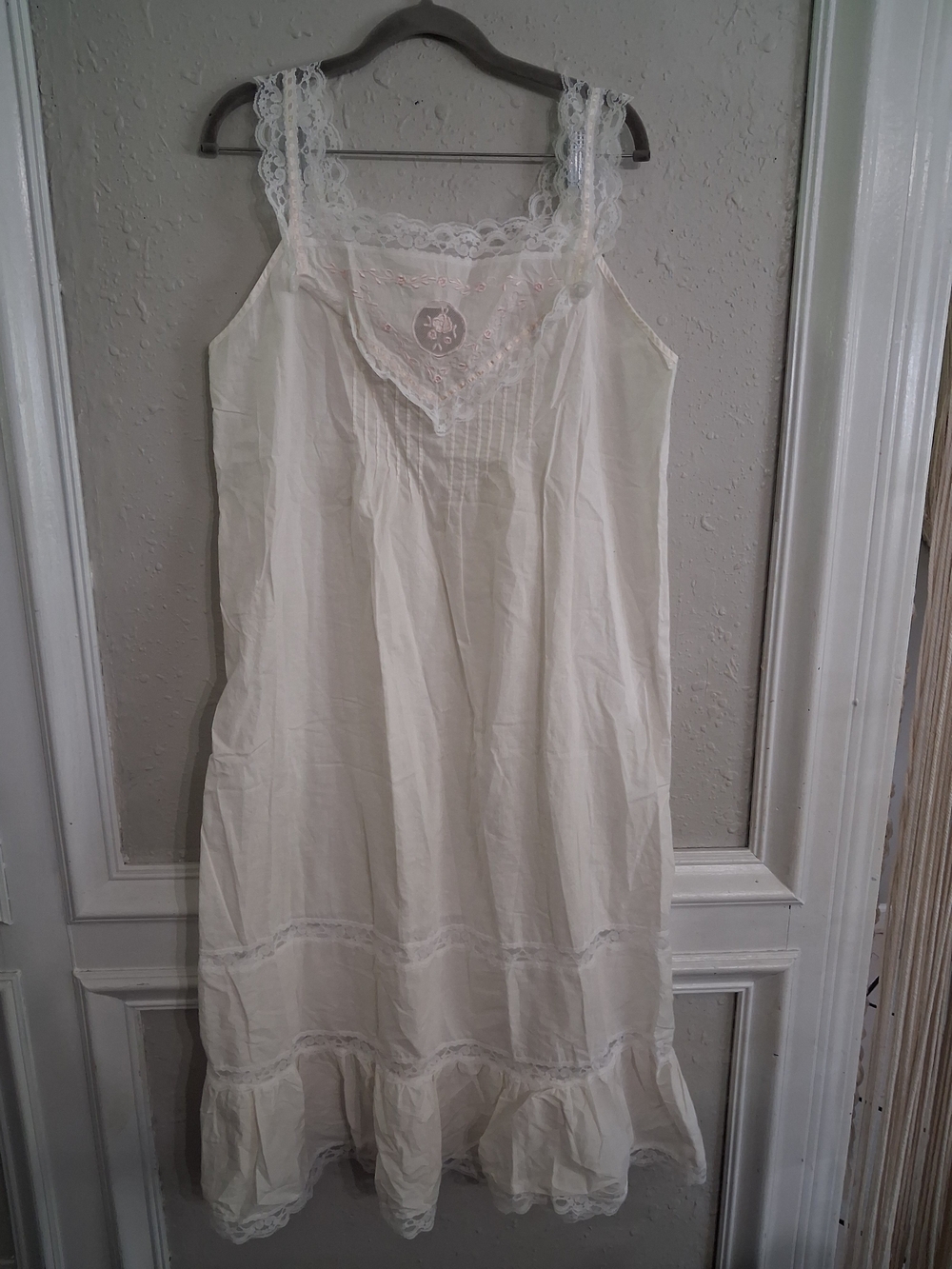Vintage 100% cotton cottage Prairie peignoir set nightgown robe lace embroidery - Picture 6 of 10